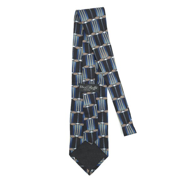 Chez Roffie New York Men's Silk Blue/Black Geometric Pattern Tie - Picture 8 of 8